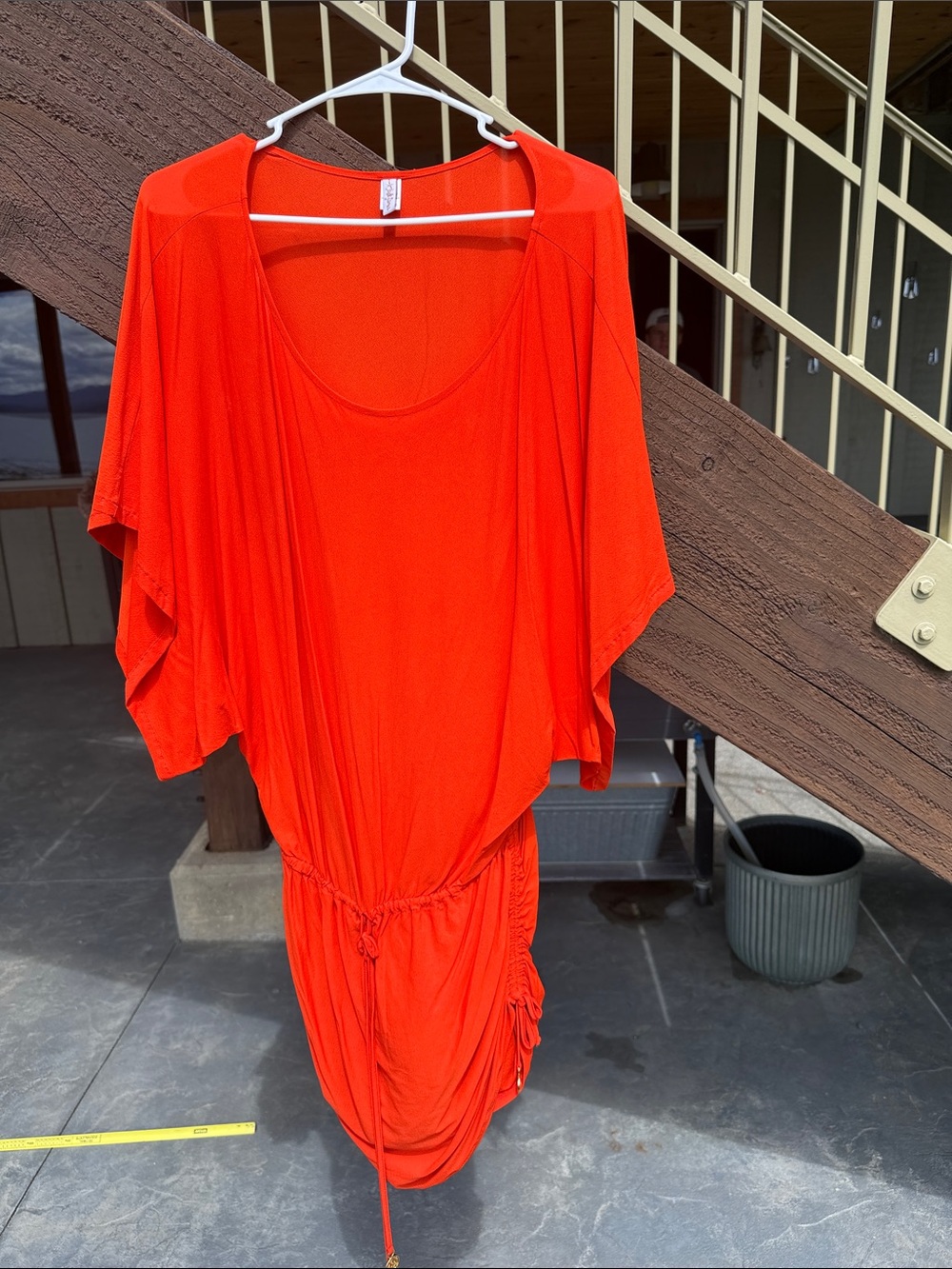 Luli Fama size MED coverup. Bright Orange Scoop-Neck Drawstring Dress